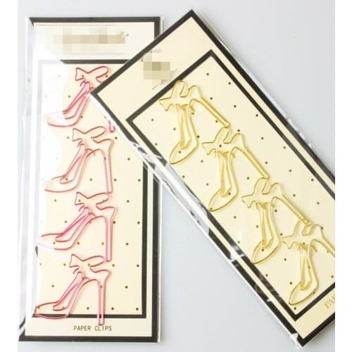 4pc High-heeled Shoes Shape Paper Clip Metal Paperclip Bookmark Rose Red Gold Memo Clip Planner Office Pin Office Binding Supply