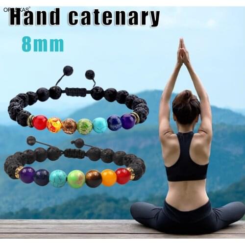 7 Chakra Healing Beaded with 8mm Volcanic Rock Bracelet Rainbow Color Natural Stone Beads Wrist Jewelry PT