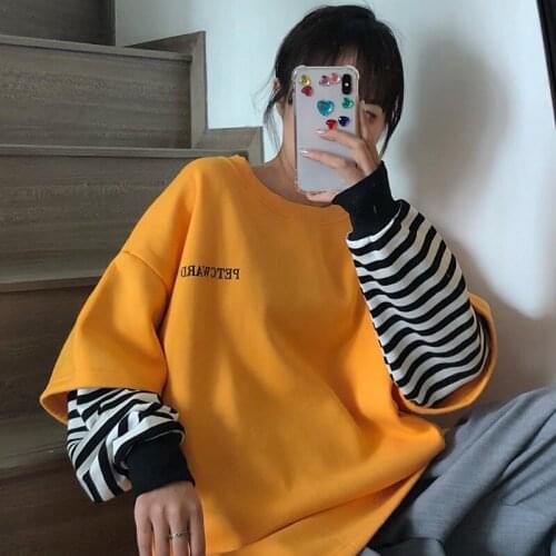 #7040 Vintage Tracksuit Women Sweatshirt Casual Loose Korean Style Spring Autumn Long Stripe Sleeve Yellow Black White Coat Tops