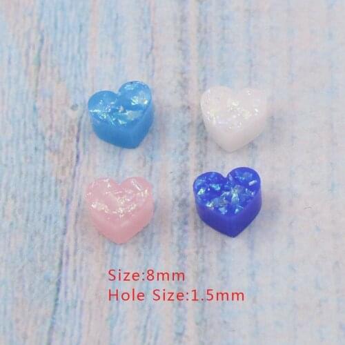 Jaymaxi 8mm Love Heart Synthetic Opal Charms Beads Blue Pink White Stone DIY Necklaces Jewelry Hole Size 1.5mm 20Piece/lot