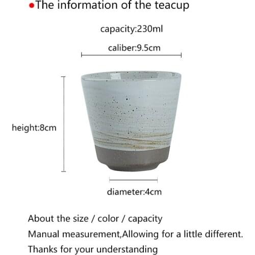 Tea Cup 230ml Japanese Cup Pottery Tea Bowl Ceramic Cups Vintage Teacup Kung Fu Teaware Drinkware Container Handmade Pu'er Bowls
