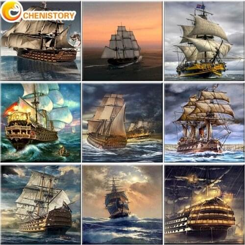 CHENISTORY Painting By Numbers Sailing Sea For Adult Landscape Acrylic Paints Scenery Canvas Drawing Home Wall Decor Decor Frame