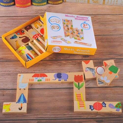 Childrens Wooden board game Domino Blocks 28pcs Montessori Early Education Blocks Kids Toys Brinquedos Juguetes