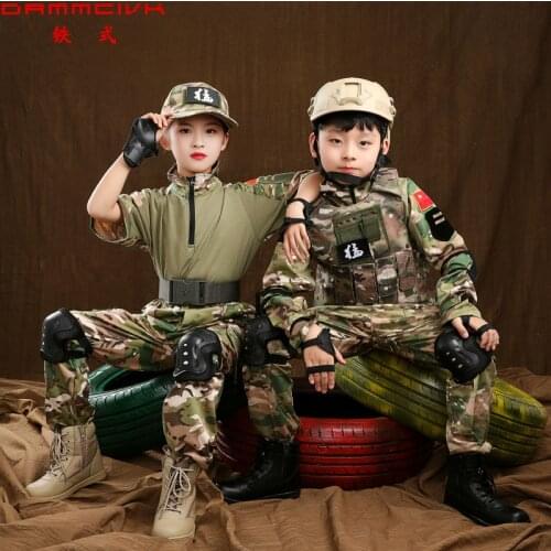 Children Camouflage Suit Short Sleeve CP Frog Suit Spring Summer Camp Outdoor Expansion Student Military Training Uniform