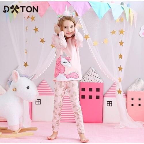 Dxton Baby Girls T Shirt Long Sleeve Tshirt for Kids Applique Unicorn Tees Cotton Children Winter Clothing Girls Cartoon Costume
