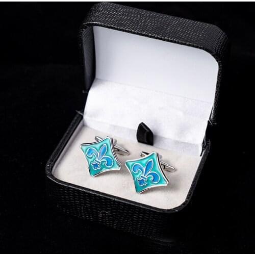 French Style Enamel Iris Cufflinks Blue Color Royal Emblem Cuff Button For Men Wedding Jewelry Business Christmas Gift