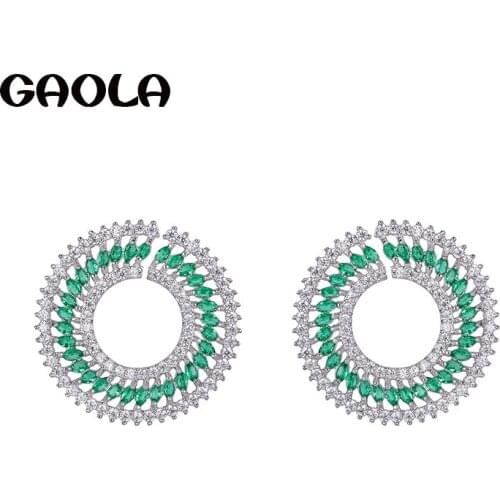 GAOLA Fashion Statement Earring AAA cubic zirconia Green Stones Stud Earrings Wedding Jewelry GLE7422