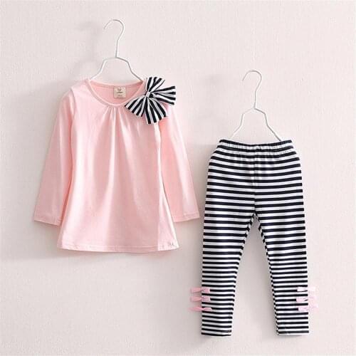 Cotton Girls Clothes Casual Children Clothing Set 2021 Long Sleeve Striped Shirts Leggings For Baby Girl Kids Tracksuit 3-7Years