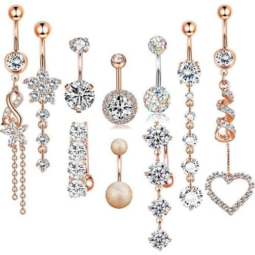 New Sexy Dangling Navel Belly Button Ring Set 10G Double Round Cubic Zirconia Surgical Steel Belly Piercing Women Jewelry Gift