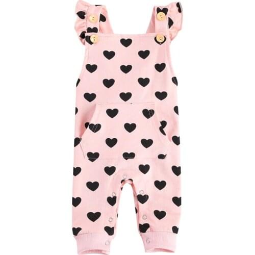 2021 Summer Cute Toddler Baby Girl Clothing Pink Love pattern Romper Sleeveless Backless Jumpsuit Outfits Clothes 0-24M