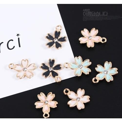 MRHUANG 10pcs/pack 16*14mm Rhinestone Flower Enamel CharmsPendant For DIY hand made jewelry finding