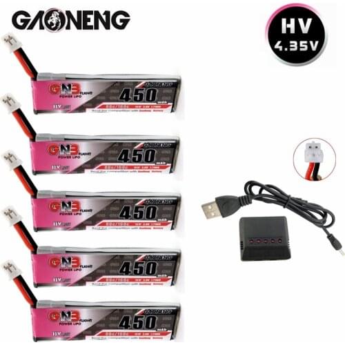 GNB 1S 3.8V 80C/160C HV 4.35V 450MAH LiPo Battery With PH2.0 Charger for RC FPV Drone M80S Tiny7 Beta75S Emax Tinyhawk Snapper7