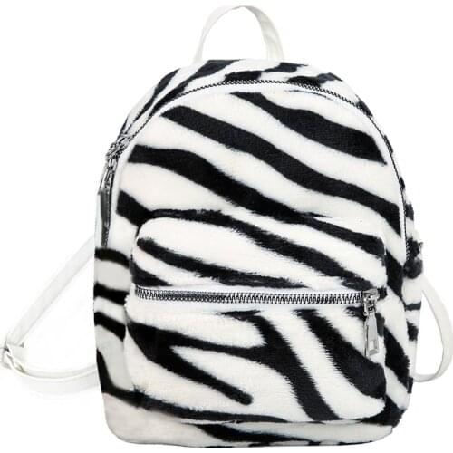 Fashion WomenS chool Bags Cow Zebra Printed Girls Plush Mini Shoulder Backpack Female Casual Travel Rucksack Bagpack 2021
