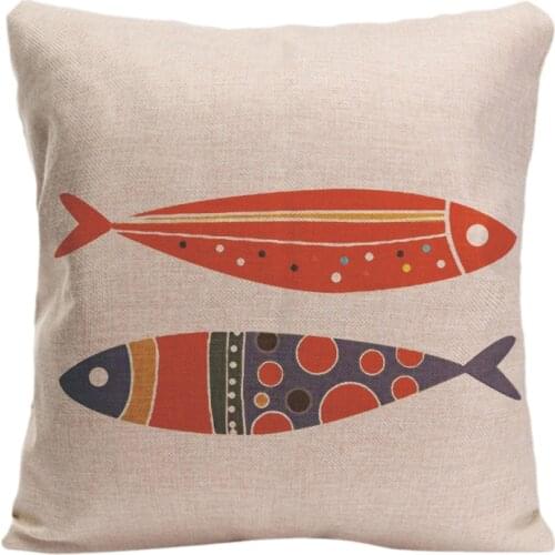 Fishes Printed Throw Pillowcase Cotton Linen Cushion Cover For Bed Sofa Living Room Cute Fish Marine Life Style Pillowcases