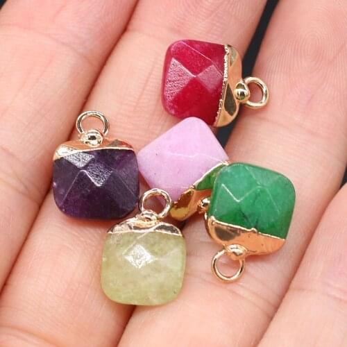 New 5PCS Natural Stone Faceted Square Pendant Stone Pendant DIY for Necklace or Jewelry Making Size 10x15mm