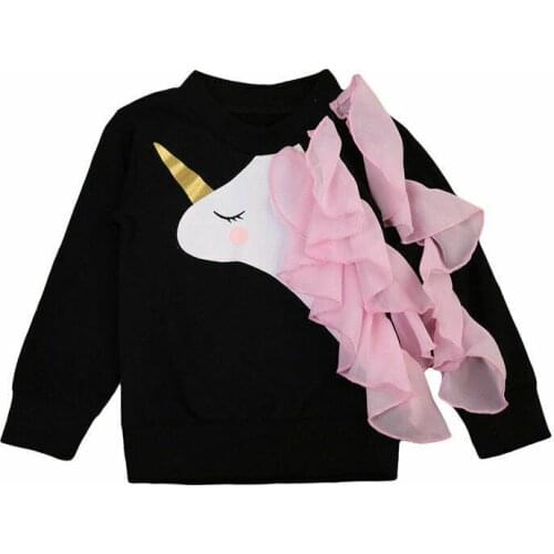 0-6 Years Toddler Kids Baby Girls Unicorn Sweatshirts Cotton Long Sleeve Lace Ruffles Tops Newborn Infant Autumn Warm Sweatshirt