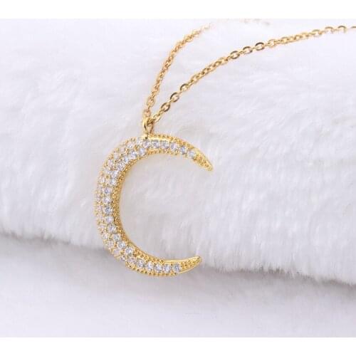Zircon moon Stainless Steel Pendant Necklace for Womens Jewelry Mascot Lucky Gifts Luxury Accessories Necklace gift 2020