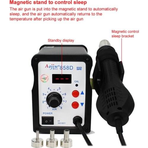 Digital Display Hot Air Gun Soldering Station 858D 700W SMD BGA Rework Desoldering Welding Repair Tool with 5mm 8mm 10mm Nozzles