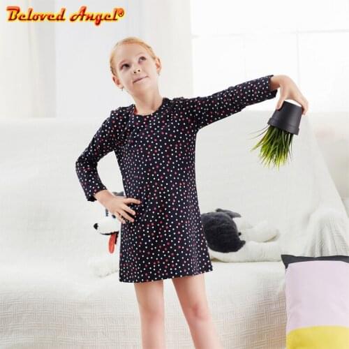 Beloved Angel Dot Floral Flower Print Dress Girl Dresses Long Sleeve Children Clothing Kids Girls Dress Kids Clothes