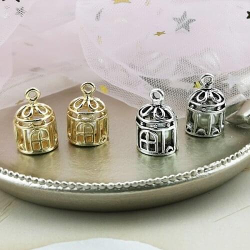 10pcs Birdcage With Pearl Inside Antique-Silver Pendant 3D Birdcage Earrings Metal Charms For Jewelry DIY Handmade 12*21mm
