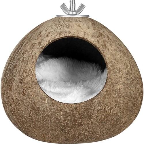 POPETPOP Coconut Shell Pet Bird Nest Hamster Squirrel Breeding Nest Crafts Delicate Bird House Pendant for Yard Garden A50