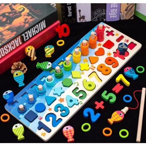 Montessori Educational Wooden Digital color perception Toys For Children Busy Board Math Fishing Preschool Wooden Math Toys