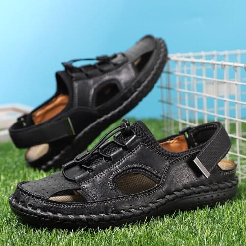 Mens Sandals Genuine Leather Male Slippers Fashion Wading Shoes Comfortable Breathable Mens Casual Shoes Outdoor Sandals
