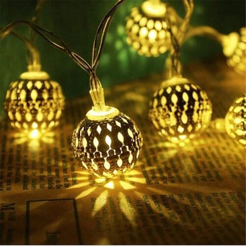 LED Moroccan Ball Light String 2.5cm Hollow-out Metal Balls Lamps USB/Battery Powered for Christmas Wedding Holiday Decoration
