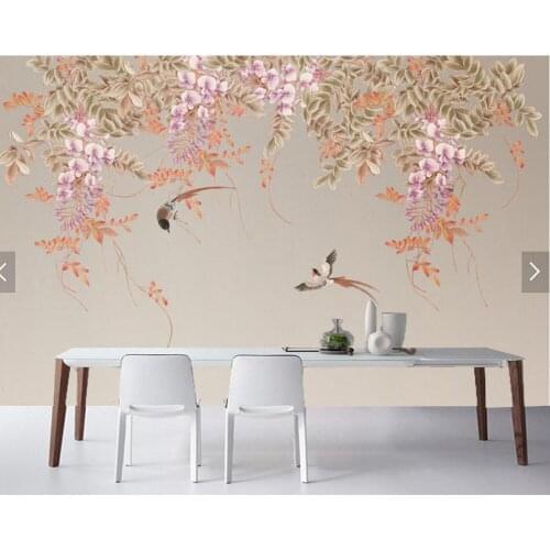 Hand-painted flowers and birds fresh wallpaper,living room bedroom TV backdrop study restaurant waterproof mural papel de parede