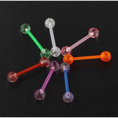 TIANCIFBYJS 14g Flexible Acrylic Straight Tongue Barbell Nipple Ring Tragus Helix Piercing Jewelry for Women Men 16mm Bar 1/7pcs
