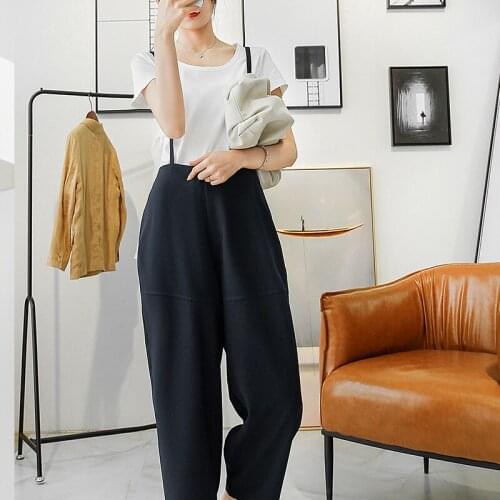 Johnature Summer New Casual Loose Spaghetti Strap Women Jumpsuits 2021 Korean Solid Color Pockets Ankle-length Harem Bodysuits