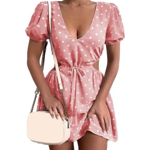 50%HOT Dress Polka Dot Print Soft Women Hollow Waist Dress for Dating