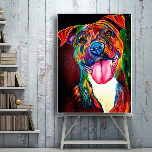 Animal Colourful Abstract Dog Print Canvas Painting Animal Posters and Prints Art Wall Pictures for Living Room Home Decoration