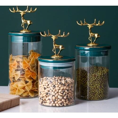 Golden Fawn Glass Jars Spice Organizer Bottle Candy Container Dried Fruit Box Tea Caddy Kitchen Decorative Food Storage Jar