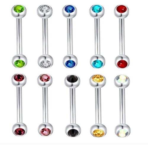 1Pc New Surgical Steel Banana Piercing Eyebrow Stud Silver Color Plated Piercing Bar With Crystal Eyebrow Rings Body Jewelry