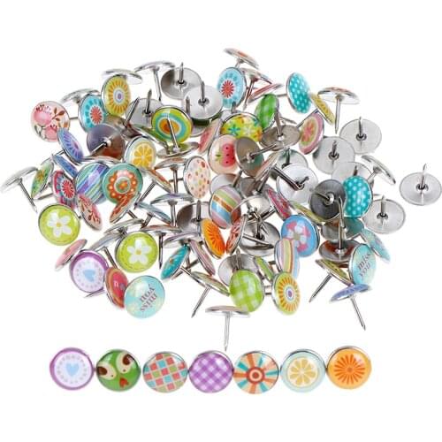 100pcs Fruits Flowers Colored Metal Push Pins Assorted Paper Map Cork Board Capped Fixing Thumbtack Pin Office School Supplies