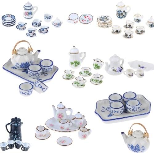 15/8/9/4/2Pcs 1:12 Dolls House Miniature Mugs Dish Cups Pot Set Direction Furniture Toys Coffee Tea Cups Dollhouse Accessory