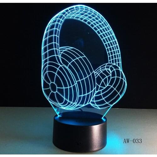 3D DJ Headphone Illlusion Lamp Studio Monitor Headset Hifi Music Earphone 3d Night Light Colorful Table Lamp Home Gift AW-033