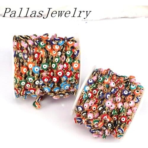 5 Meters Multi-color Round/Heart Eye Chain Gold Colorful Eye Rosary Beads Chain Wholesale Chain Findings