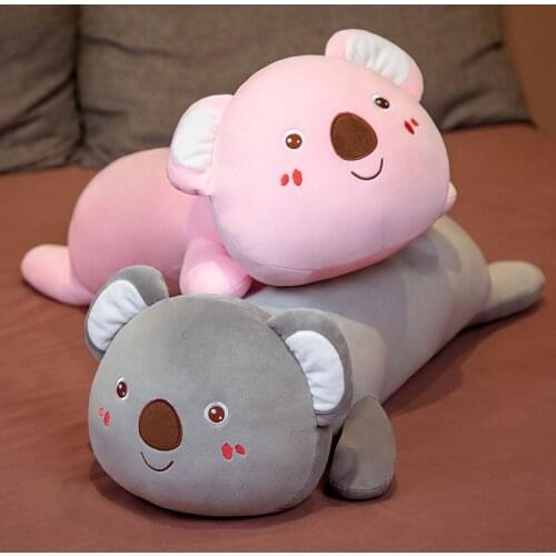 80cm/100cm Smile Pink/Grey Koalas Stuffed Toy Lying Animals Sleeping Companion Plush Doll Super Soft Comforting Kids Lover Gift