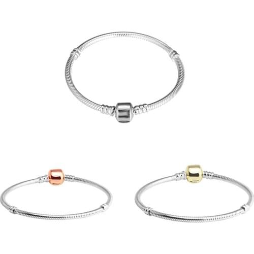 Bracelet For Women Gold Rose Round Barrel Clasp Chain Bracelets 925 Sterling Silver Jewelry Femme Pulseira Plata de ley Armband