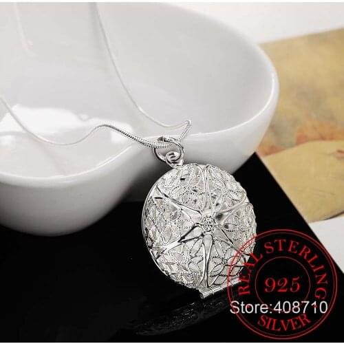 925 Sterling Silver Round Photo Frame Pendant Necklace 20 inch Snake Chain For Woman Wedding Engagement Jewelry
