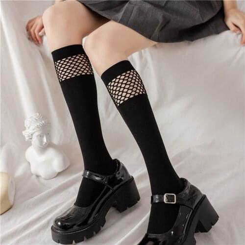 Sexy Long Stockings Women Patchwork Mesh High Knee Socks Woman Black White Thigh Stockings Girls Dress Calcetine Medias