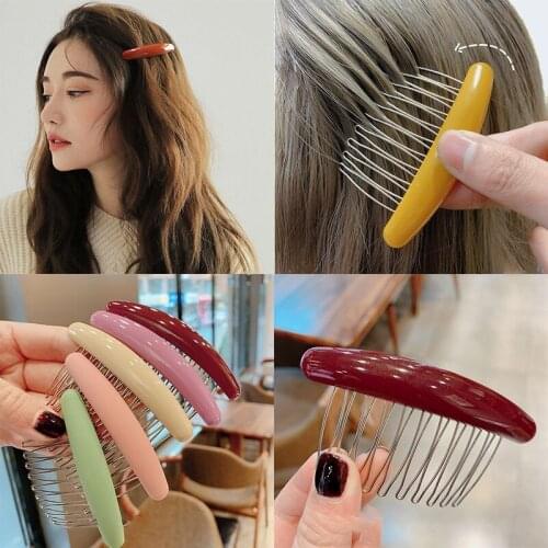 Korean acrylic fashion temperament color pressed hair plug comb bangs girls go out curling headdress comb hairpin