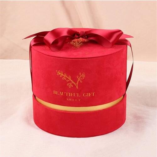 Round Florist Flowers Gift Box with Lid for Flowers Velvet Packaging Box Packing Case Wedding Birthday Party Candy Storage Boxes