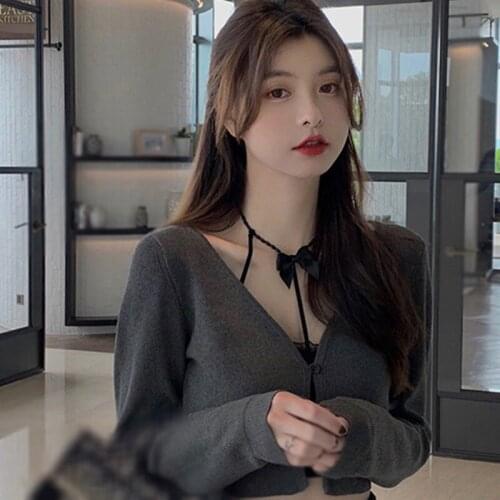 Spring Summer Long-Sleeved New Knitted Cardigan Sweater High-Waist Single-Breasted Top Womens Short Coat Sunscreen Tops