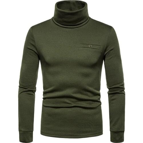 Solid Color Long Sleeve Turtleneck T Shirt Men 2020 Autumn Winter New Slim Fit Pocket Tshirt Men Streetwear Casual Camisa Hombre