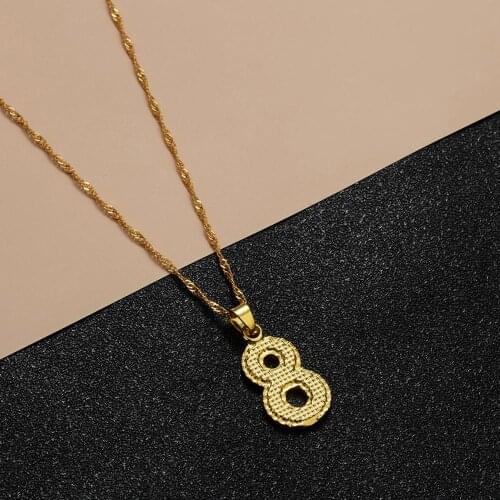 QIAMNI Stainless Steel Number 8 Pendant Necklace Men Women Charm Digital Chokers Sports Jewelry Date Year 0 1 2 3 4 5 6 7 8 9