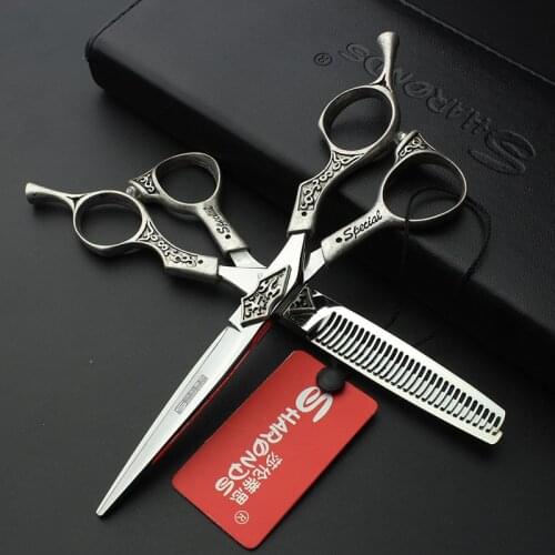 Hair Salon Barber Professional Hairdressing Scissors Unique Shape 6" Haircut Scissors Set Flat Cut Thinning Shears Sharonds 440C