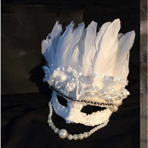Feather pearl mask Cosplay halloween party women stage show model catwalk Pearl Mask Feather Wig Headdress masks